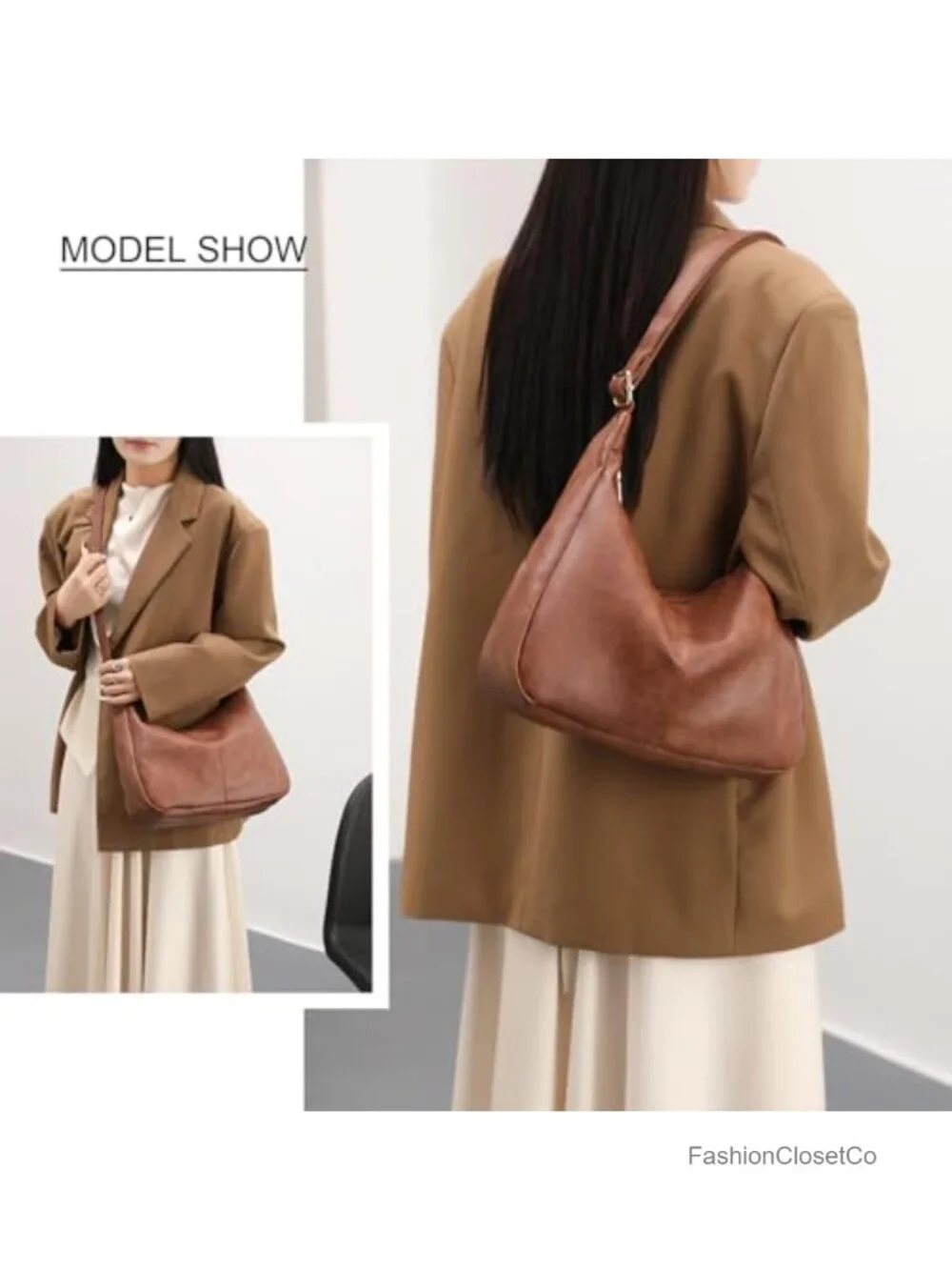 Vegan Leather Slouchy Hobo Bag Crossbody Shoulder Purse Large Tote